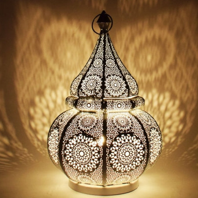 Vintage Antique Moroccan White Lantern Iron Table Lamp Moroccan Lantern Hanging Oriental Home Decor Candle Lanterns Outdoor Garden