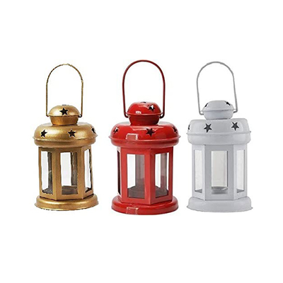 Alisha Exports Set of 2 Decorative Golden,White & Red Lanterns
