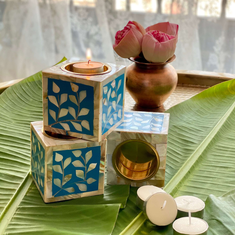 Blue Inlay Candle Holder