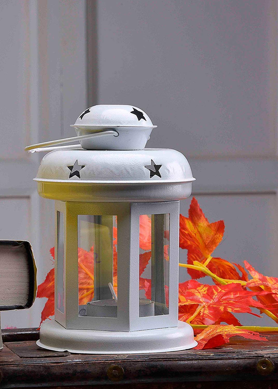 Alisha Exports Set of 2 White & Sky Blue Iron Lanterns(Free 2 Candles)